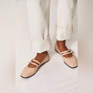 New Free People Nude Beige Gemini Mary Jane Strap Ballerina Ballet Flats sz 8